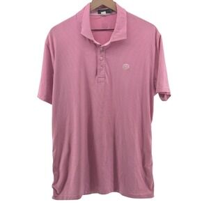 G/FORE Polo Shirt‎ Mens Large Pink White Striped Golf Performance Short Sleeve